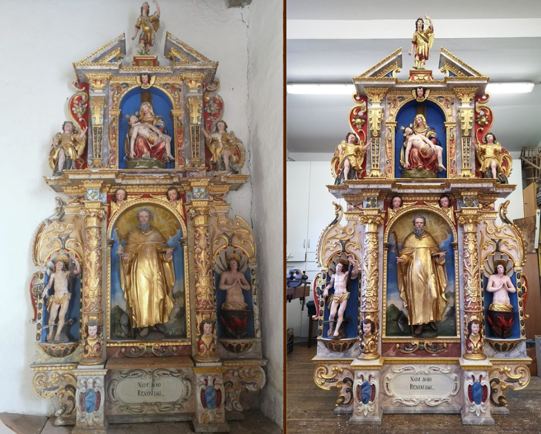 Desni stranski oltar PRED in PO restavriranju