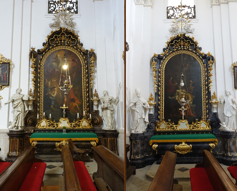 Oltar sv. Janeza Krstnika PRED in PO Restavriranju