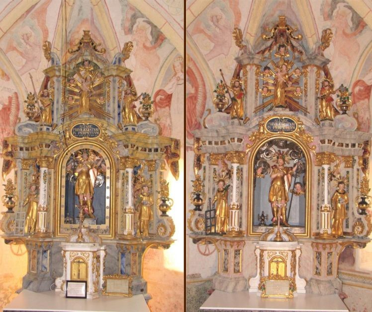 Glavni oltar PRED in PO Restavriranju