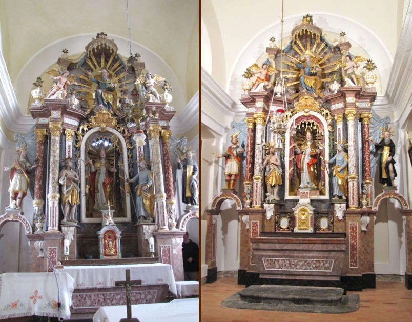 Glavni oltar PRED in PO Restavriranju