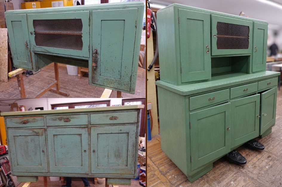 Lesena kredenca PRED in PO Restavriranju